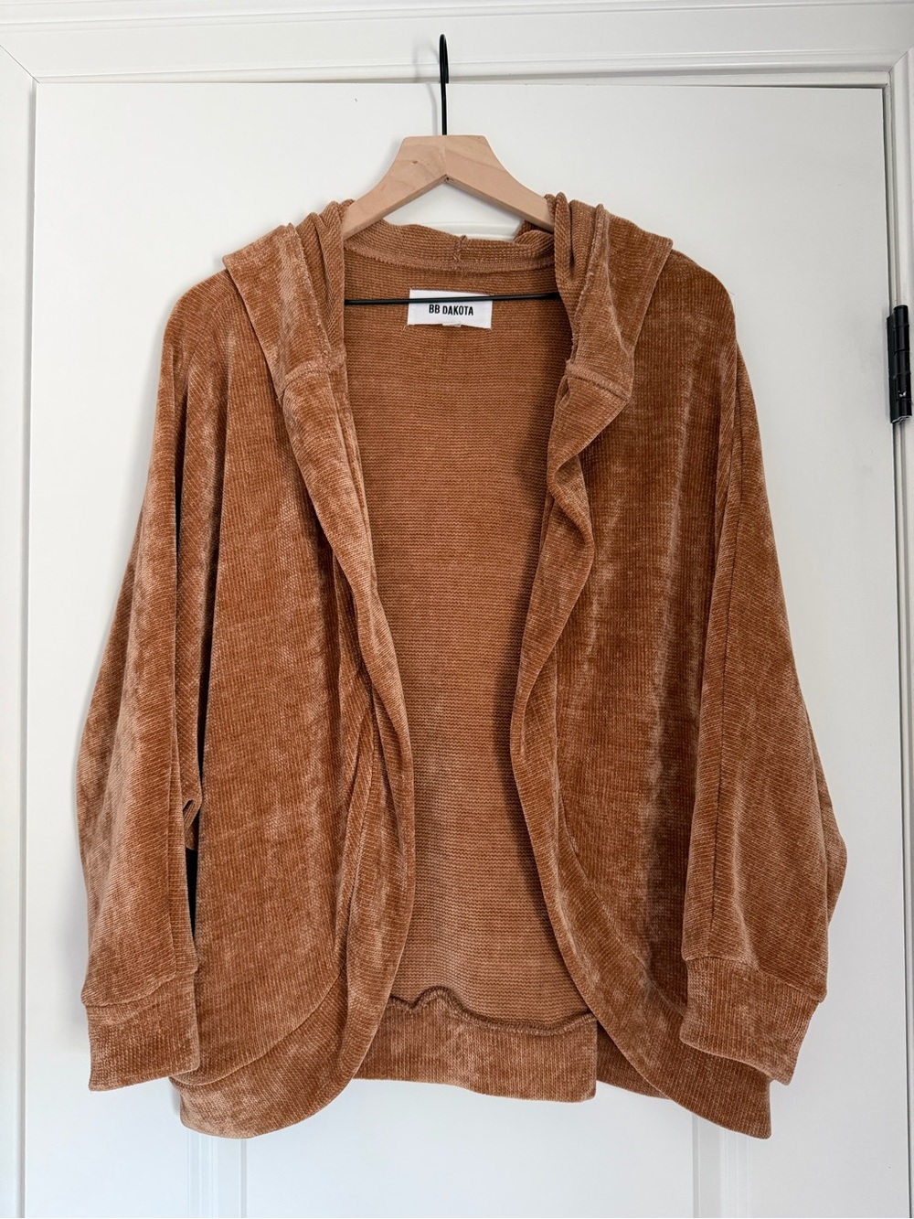 BB Dakota Soft Hooded Chenille Cardigan in Camel Brown